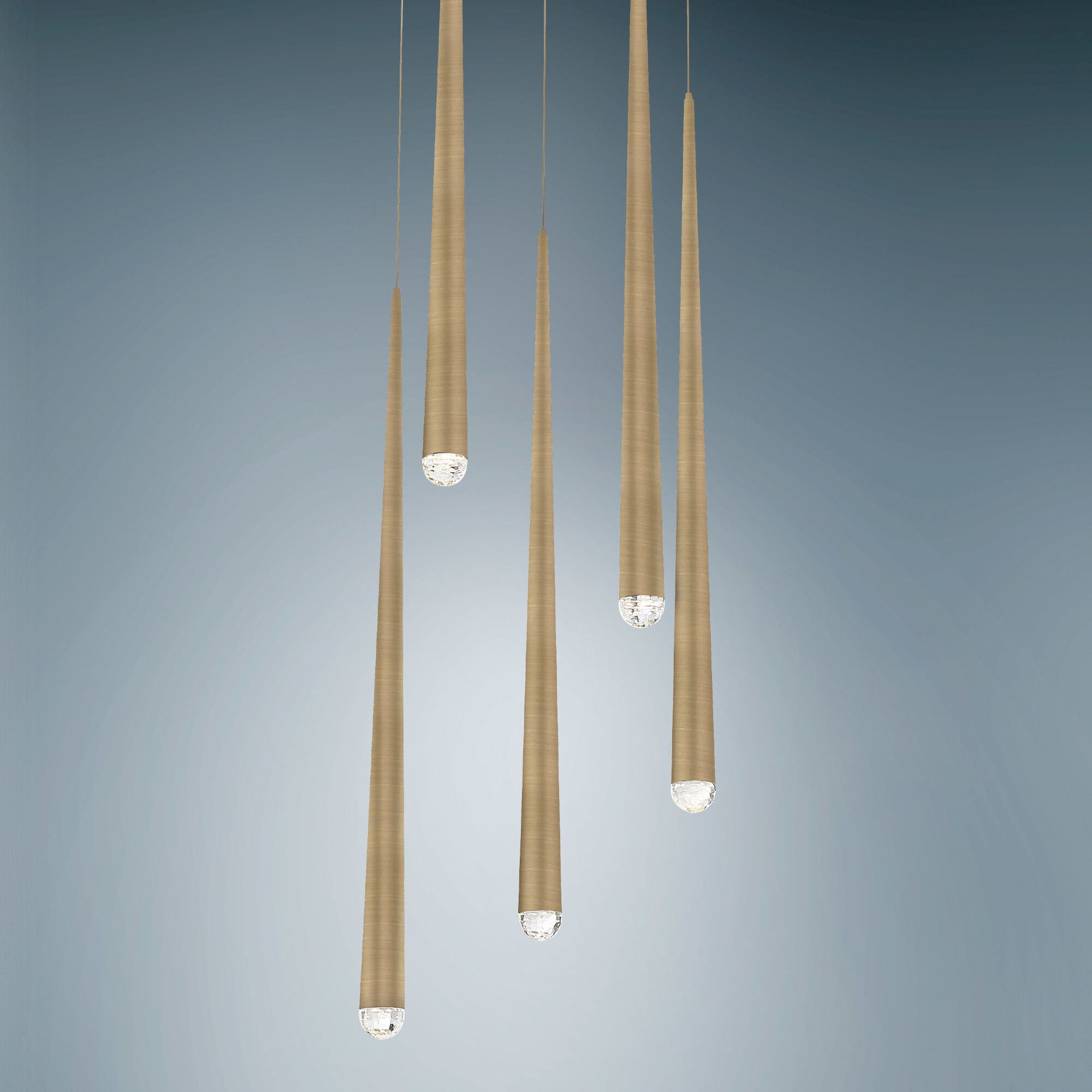 Cascade LED 17 inch Aged Brass Multi-Light Pendant Ceiling Light in 5, Round, 28in.