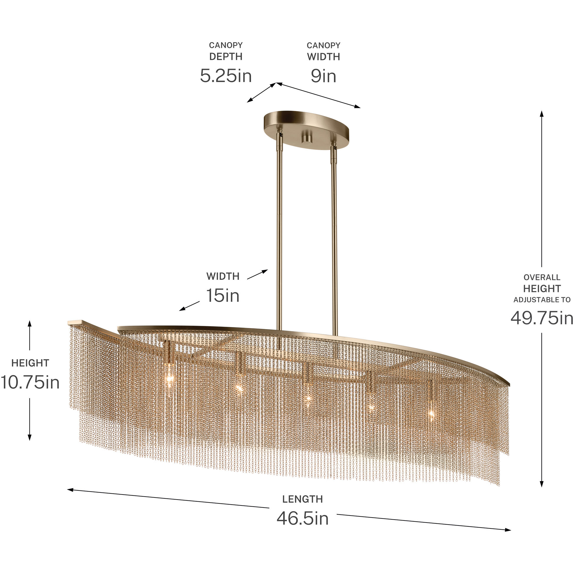 Khaite 5 Light 46.5 inch Champagne Bronze Linear Chandelier Ceiling Light