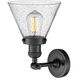 Franklin Restoration Large Cone LED 8 inch Matte Black Sconce Wall Light in Seedy Glass, Franklin Restoration