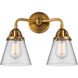 Nouveau 2 Small Cone 2 Light 14 inch Brushed Brass Bath Vanity Light Wall Light in Clear Glass