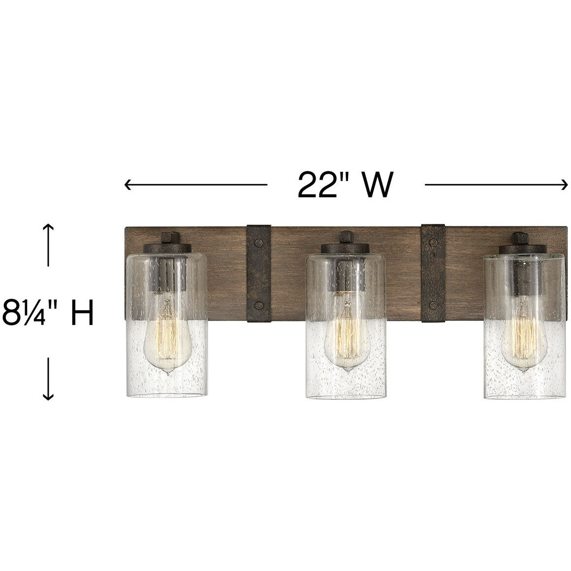 Sawyer 3 Light 22 inch Sequoia with Iron Rust Vanity Light Wall Light