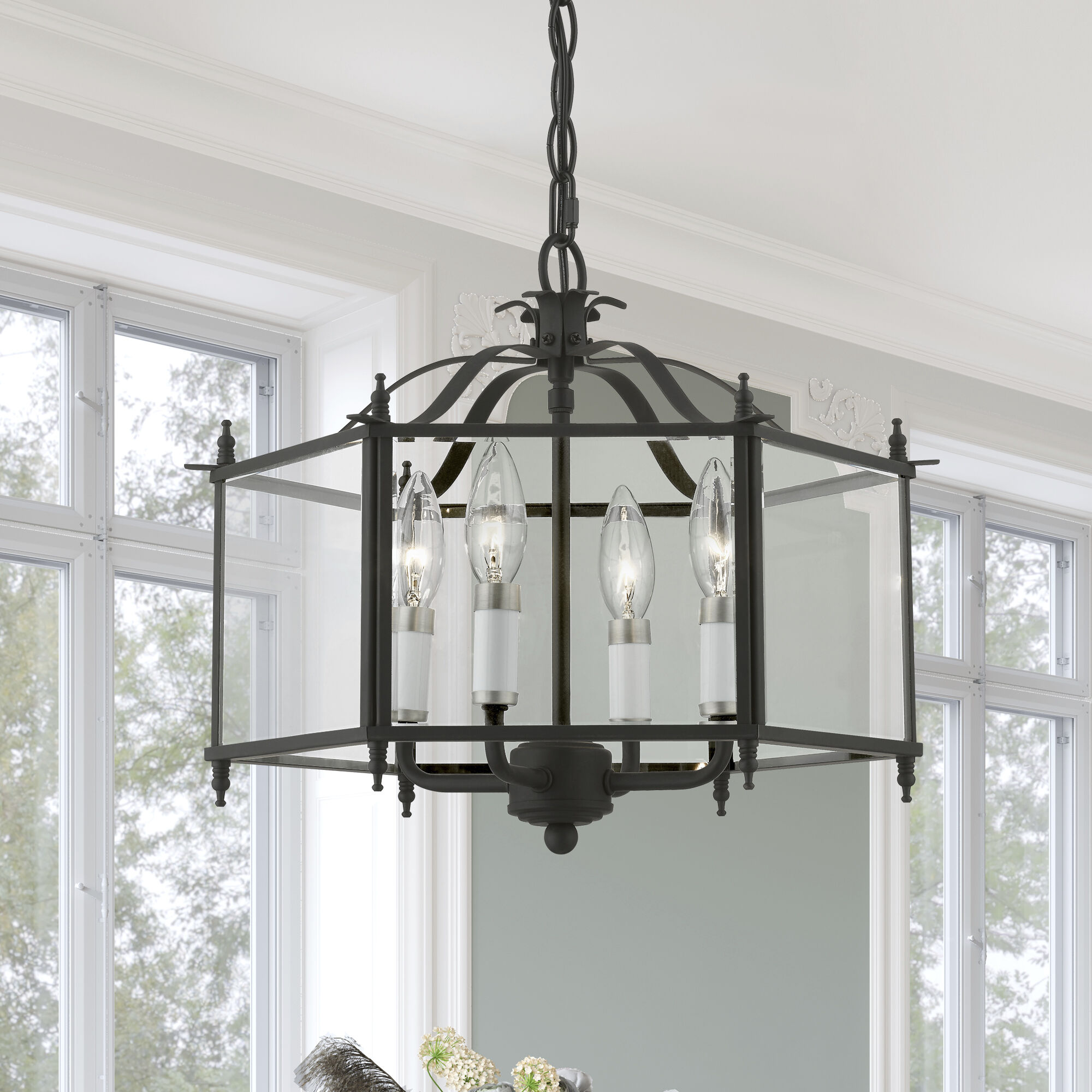 Livingston 4 Light 16 inch Black with Brushed Nickel Accents Convertible Pendant / Semi-Flush Ceiling Light
