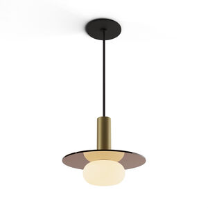 Combi LED 9 inch Brass Pendant Ceiling Light in Tea Brown Glass, Suspension / Flush Mount 2-in-1
