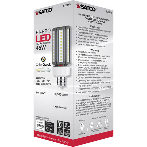 Lumos LED Mogul Extended 45 watt 277-480 3000K/4000K/5000K HID Replacements, HID Replacements