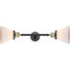 Franklin Restoration Large Cone 2 Light 18 inch Black Antique Brass Bath Vanity Light Wall Light in Matte White Glass, Franklin Restoration