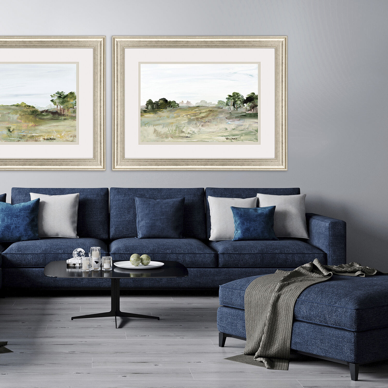 Relaxing View Green and Blue and White and Yellow Framed Art