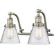 Franklin Restoration Small Cone LED 18 inch Brushed Satin Nickel Bath Vanity Light Wall Light in Seedy Glass, Franklin Restoration