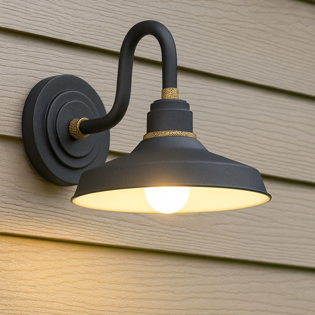 Foundry Classic Outdoor Barn Light in Textured Black, Gooseneck