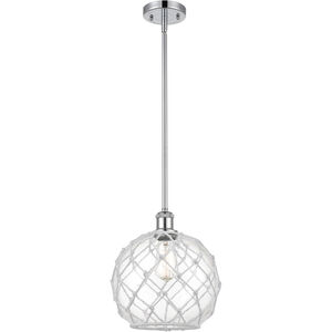 Ballston Large Farmhouse Rope 1 Light 10 inch Polished Chrome Pendant Ceiling Light in Clear Glass with White Rope, Ballston
