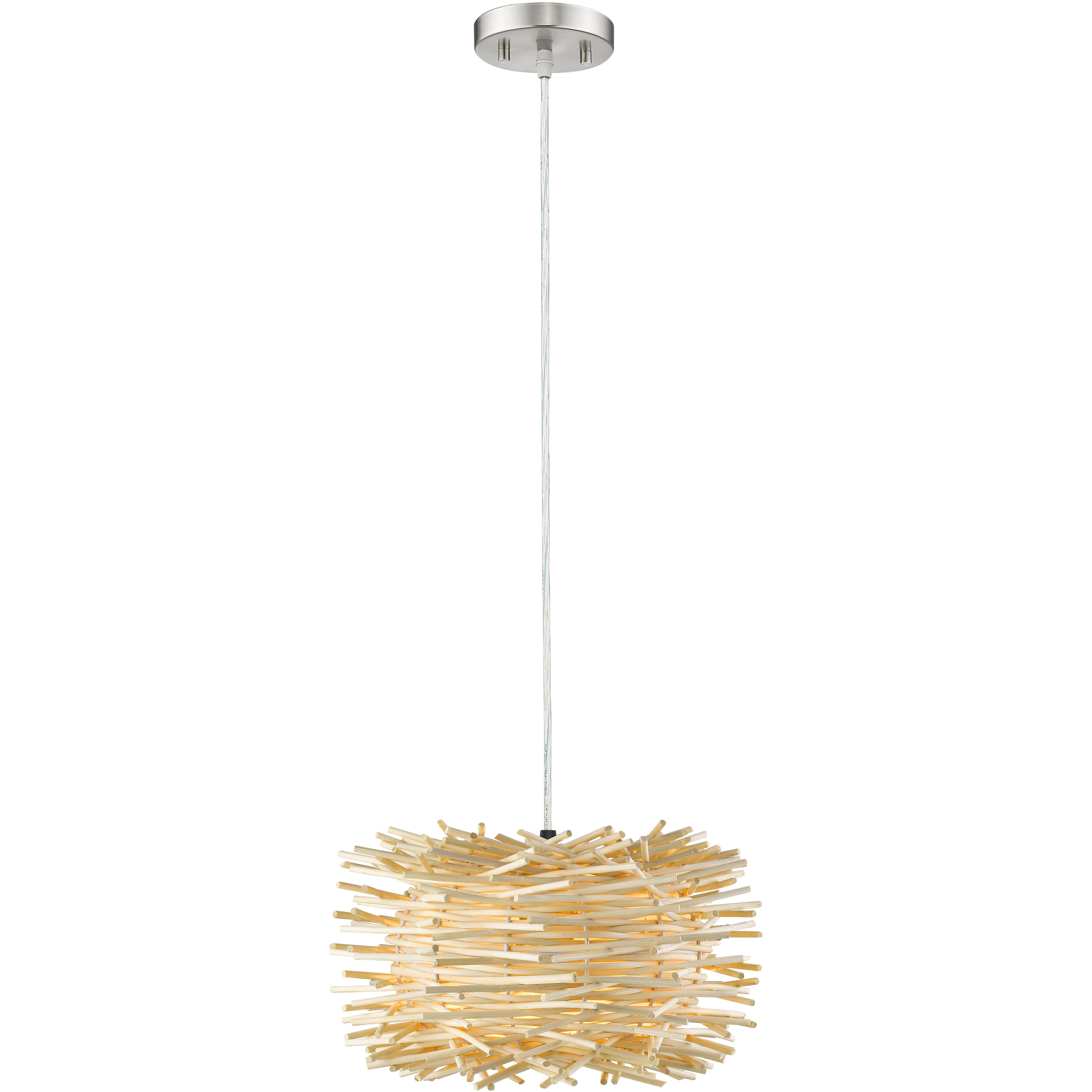 Sora 1 Light 12 inch Brushed Nickel Pendant Ceiling Light in Natural Willow