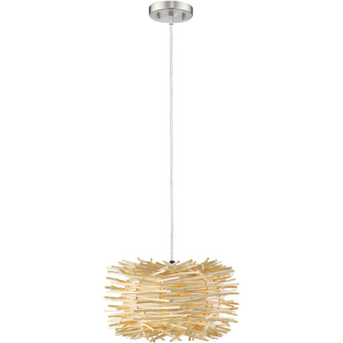 Sora 1 Light 12 inch Brushed Nickel Pendant Ceiling Light in Natural Willow