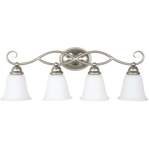 Cordova 4 Light 29 inch Satin Nickel Vanity Light Wall Light in White Frosted Glass, Jeremiah