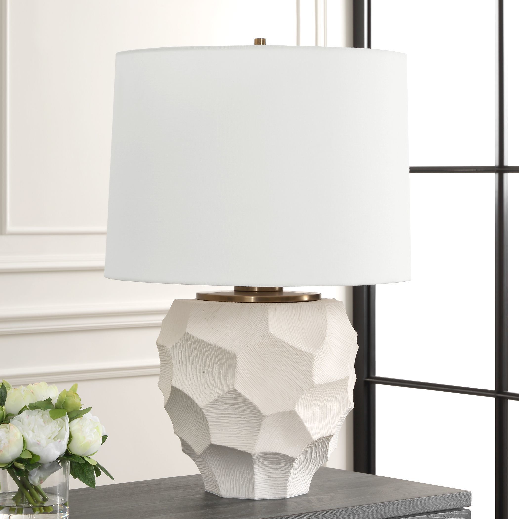 On Edge 28 inch 150.00 watt Chalk White Glaze and Antique Brass Table Lamp Portable Light
