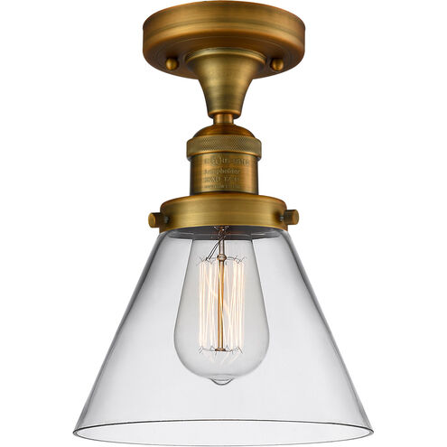 Franklin Restoration Large Cone 1 Light 8 inch Brushed Brass Semi-Flush Mount Ceiling Light in Clear Glass, Franklin Restoration