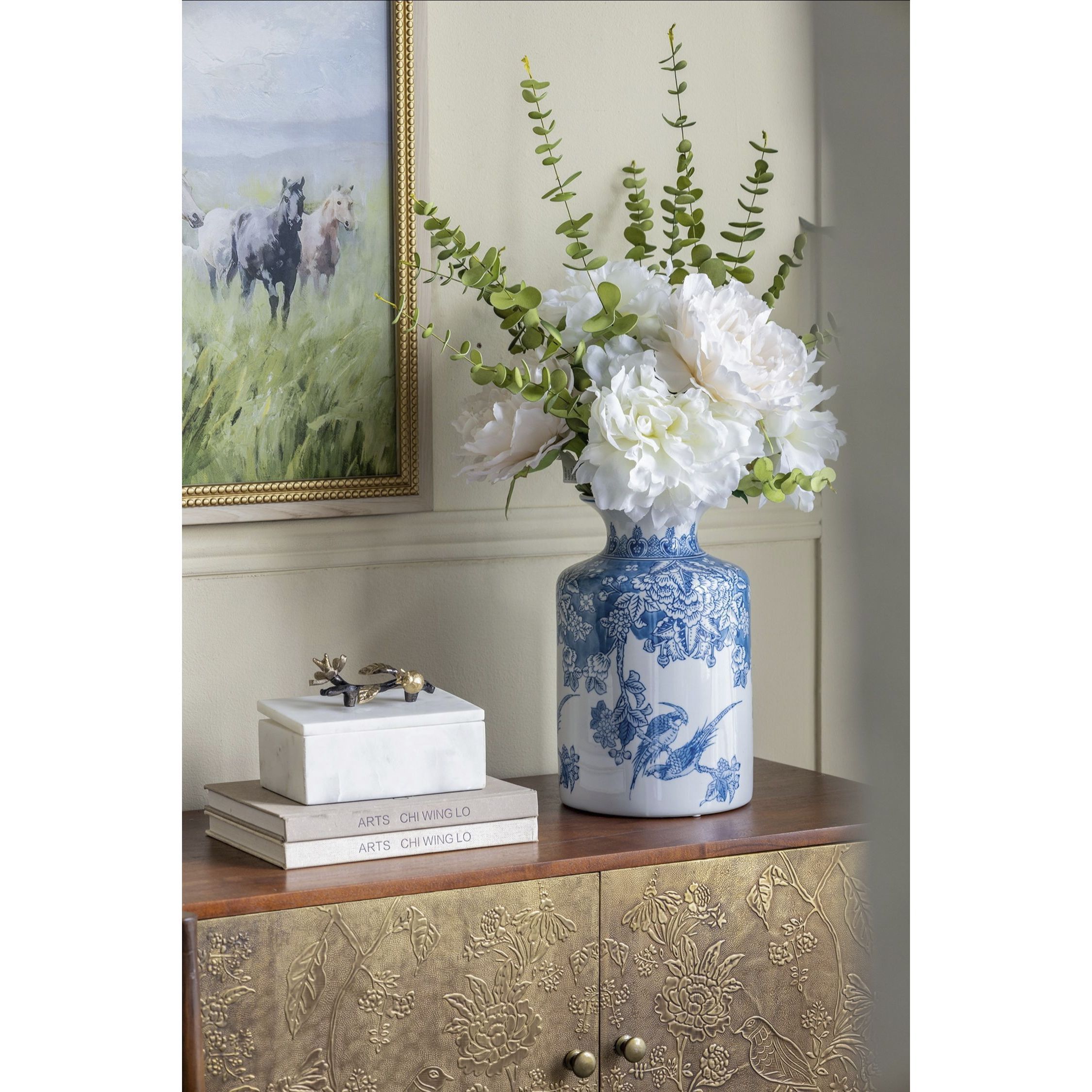 Anita 7.1 inch Natural White and Black and Gold Decorative Storage Box