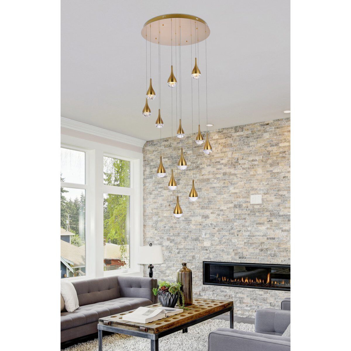 Elegant Lighting 3813D30SG Amherst 13 Light 30 inch Satin Gold Chandelier Ceiling Light