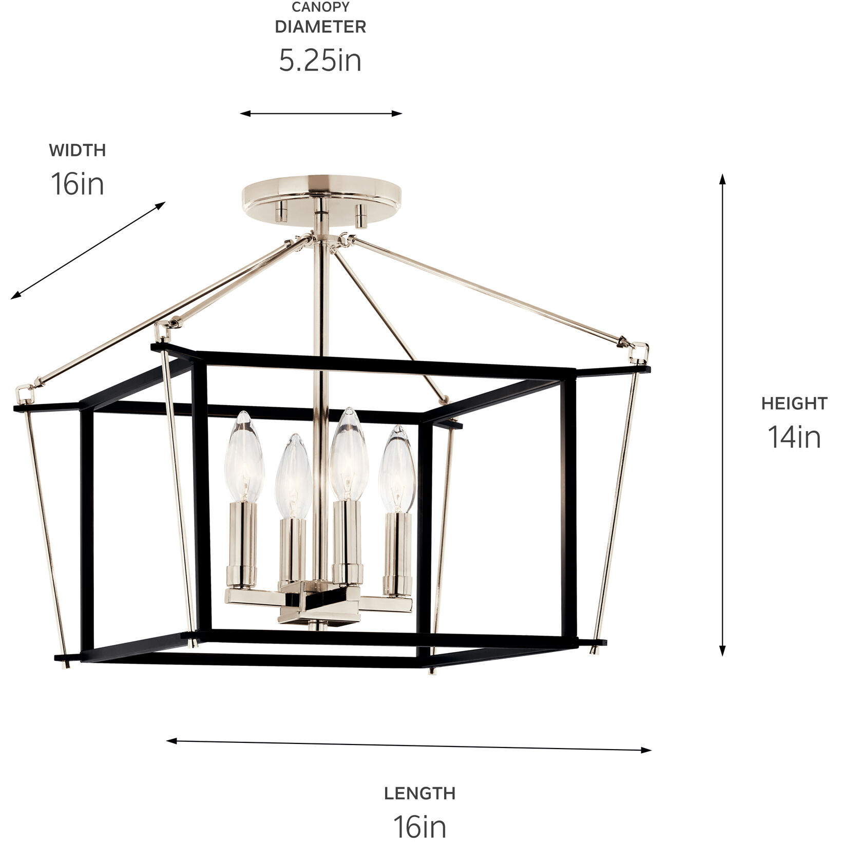 Eisley 4 Light 16 inch Polished Nickel Semi Flush Light Ceiling Light