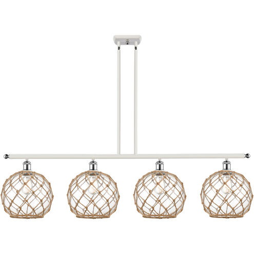Ballston Large Farmhouse Rope LED 48 inch White and Polished Chrome Island Light Ceiling Light in Clear Glass with Brown Rope, Ballston