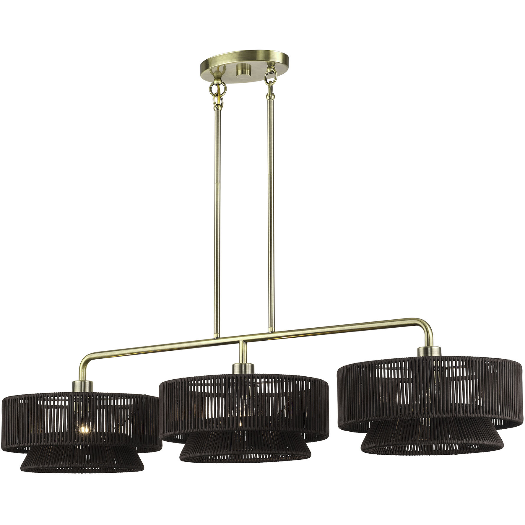 Florell 3 Light 47 inch Antique Brass Linear Chandelier Ceiling Light, Extra Large