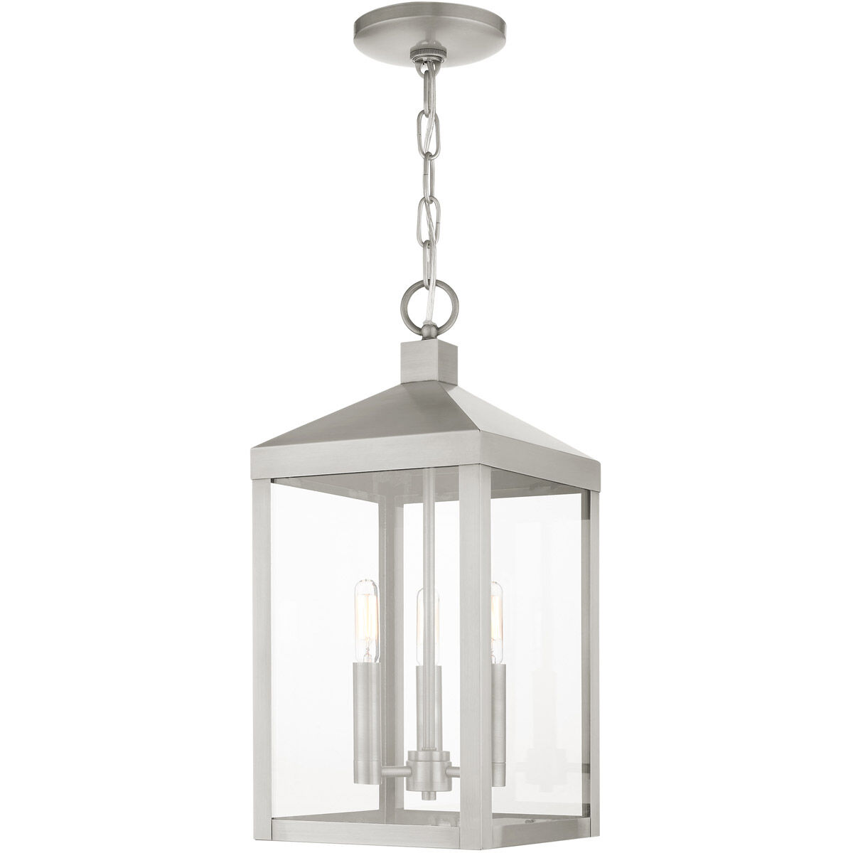 Nyack 3 Light 8.25 inch Brushed Nickel Outdoor Pendant Lantern