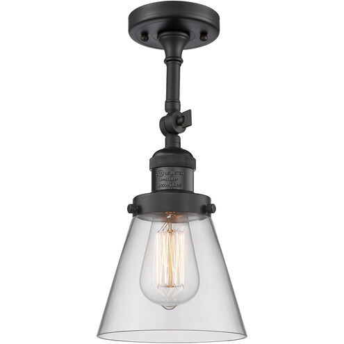 Franklin Restoration Small Cone 1 Light 6 inch Matte Black Semi-Flush Mount Ceiling Light in Clear Glass, Franklin Restoration