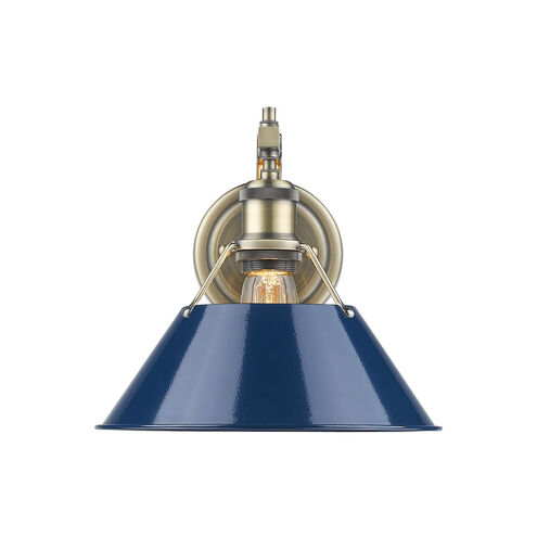 Orwell 1 Light 10 inch Aged Brass Wall Sconce Wall Light in Navy, Damp