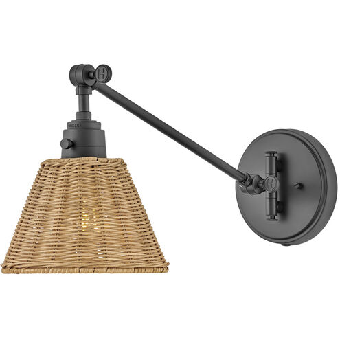 Arti 1 Light 7.75 inch Black Indoor Wall Sconce Wall Light in Black / Natural Rattan