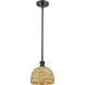 Woven Rattan 1 Light 8 inch Matte Black Pendant Ceiling Light