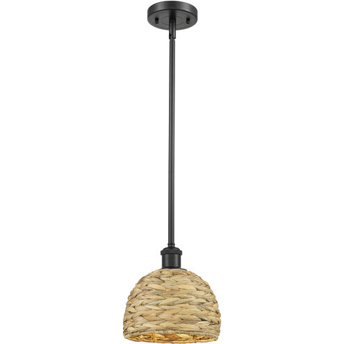 Woven Rattan 1 Light 8 inch Matte Black Pendant Ceiling Light
