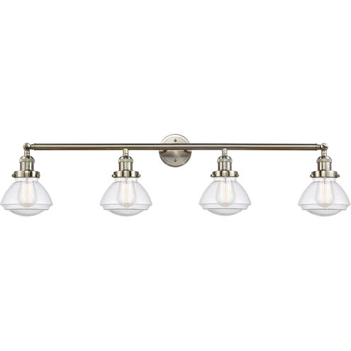 Franklin Restoration Olean 4 Light 43 inch Brushed Satin Nickel Bath Vanity Light Wall Light in Seedy Glass, Franklin Restoration