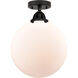 Nouveau 2 Beacon 1 Light 12 inch Matte Black Semi-Flush Mount Ceiling Light in Matte White Glass