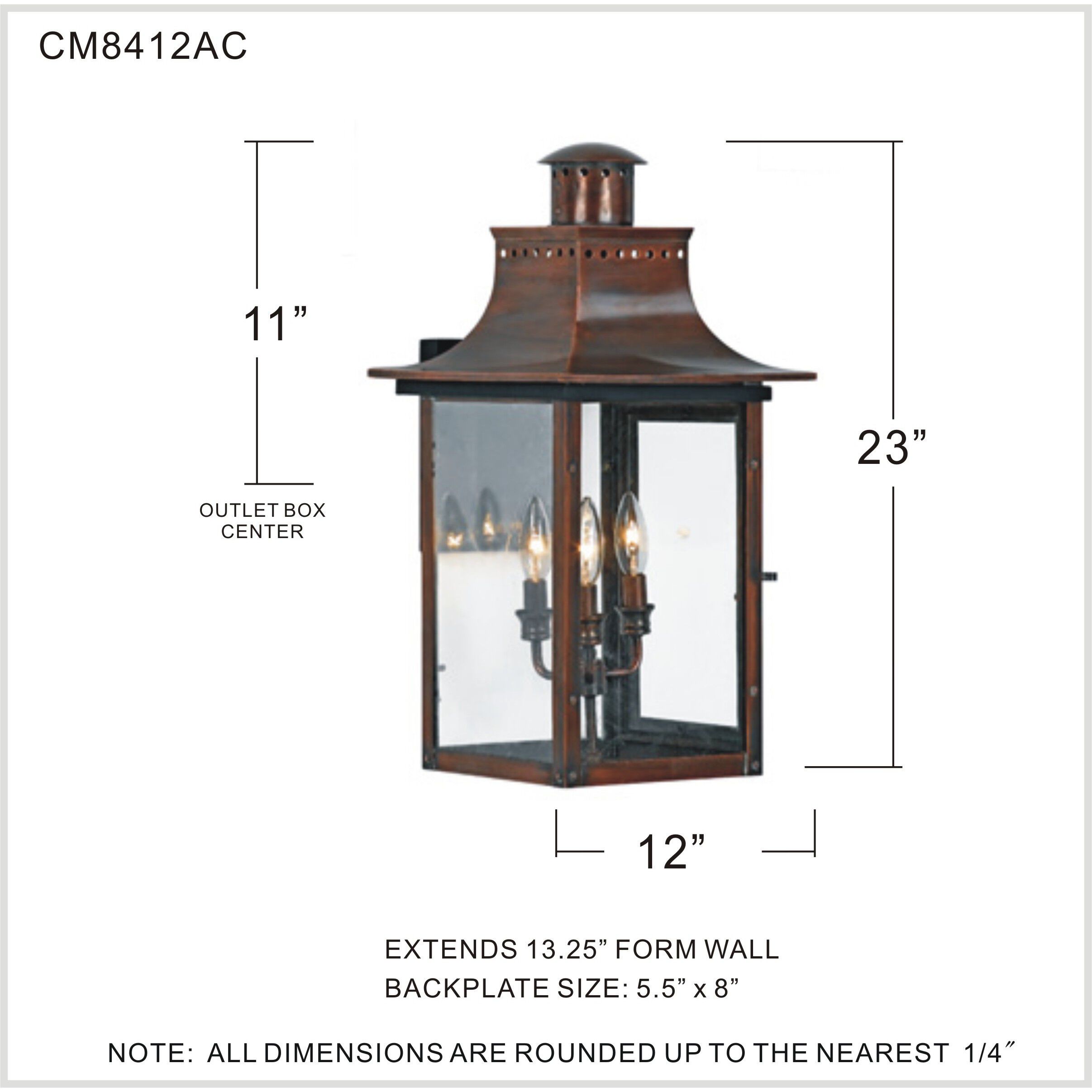Chalmers 3 Light 23 inch Aged Copper Outdoor Wall Lantern