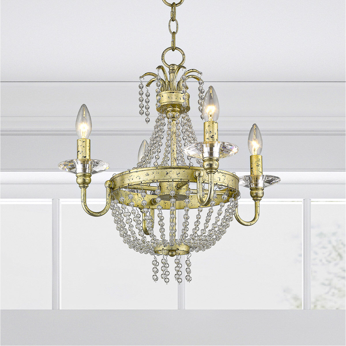 Valentina 4 Light 18 inch Hand Applied Winter Gold Convertible Mini Chandelier/Ceiling Mount Ceiling Light
