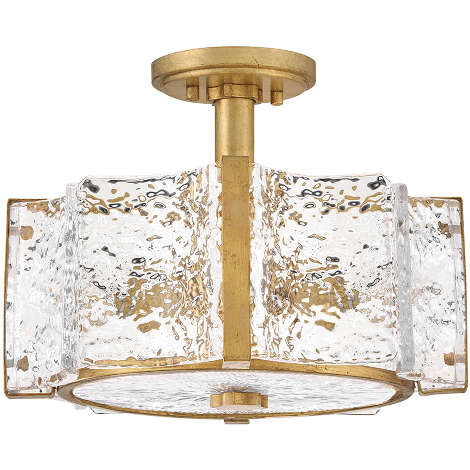 Florian 4 Light 14.25 inch Distressed Brass Semi-flush Mount Ceiling Light