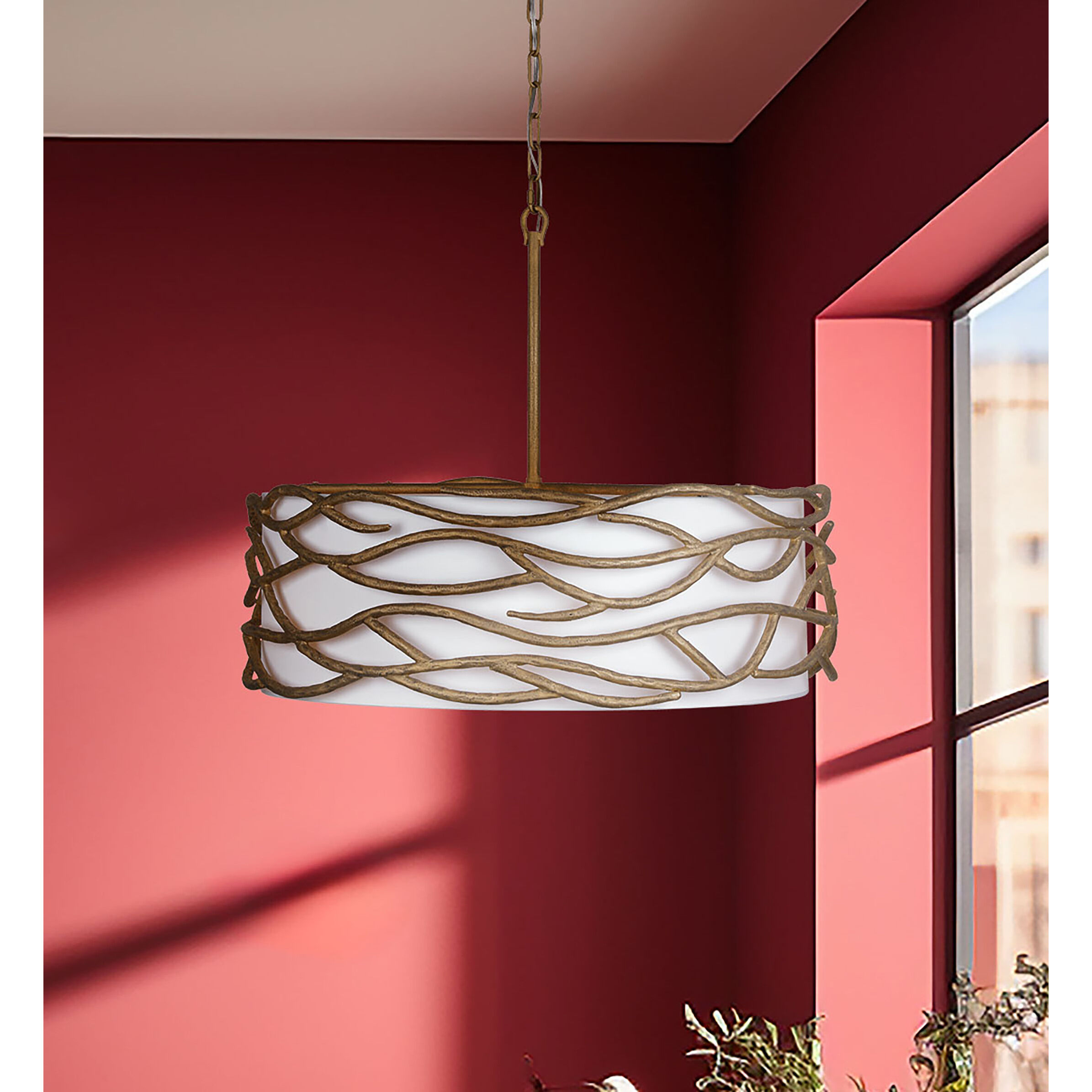 Branch Reality 6 Light 28 inch Textured Ashen Gold Pendant Ceiling Light