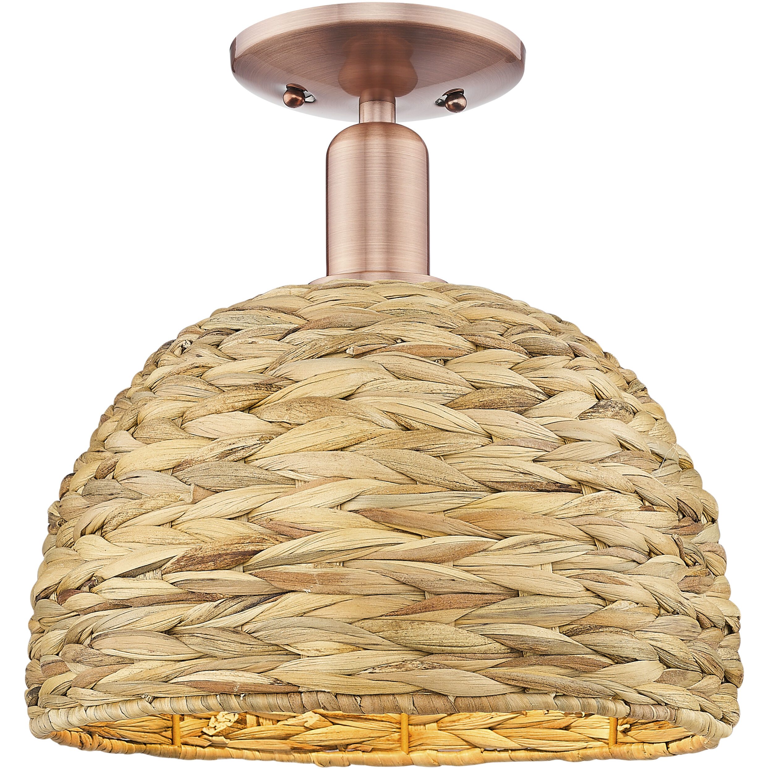 Arcadia Woven Rattan 1 Light 12 inch Antique Copper Semi-Flush Mount Ceiling Light