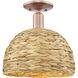 Arcadia Woven Rattan 1 Light 12 inch Antique Copper Semi-Flush Mount Ceiling Light