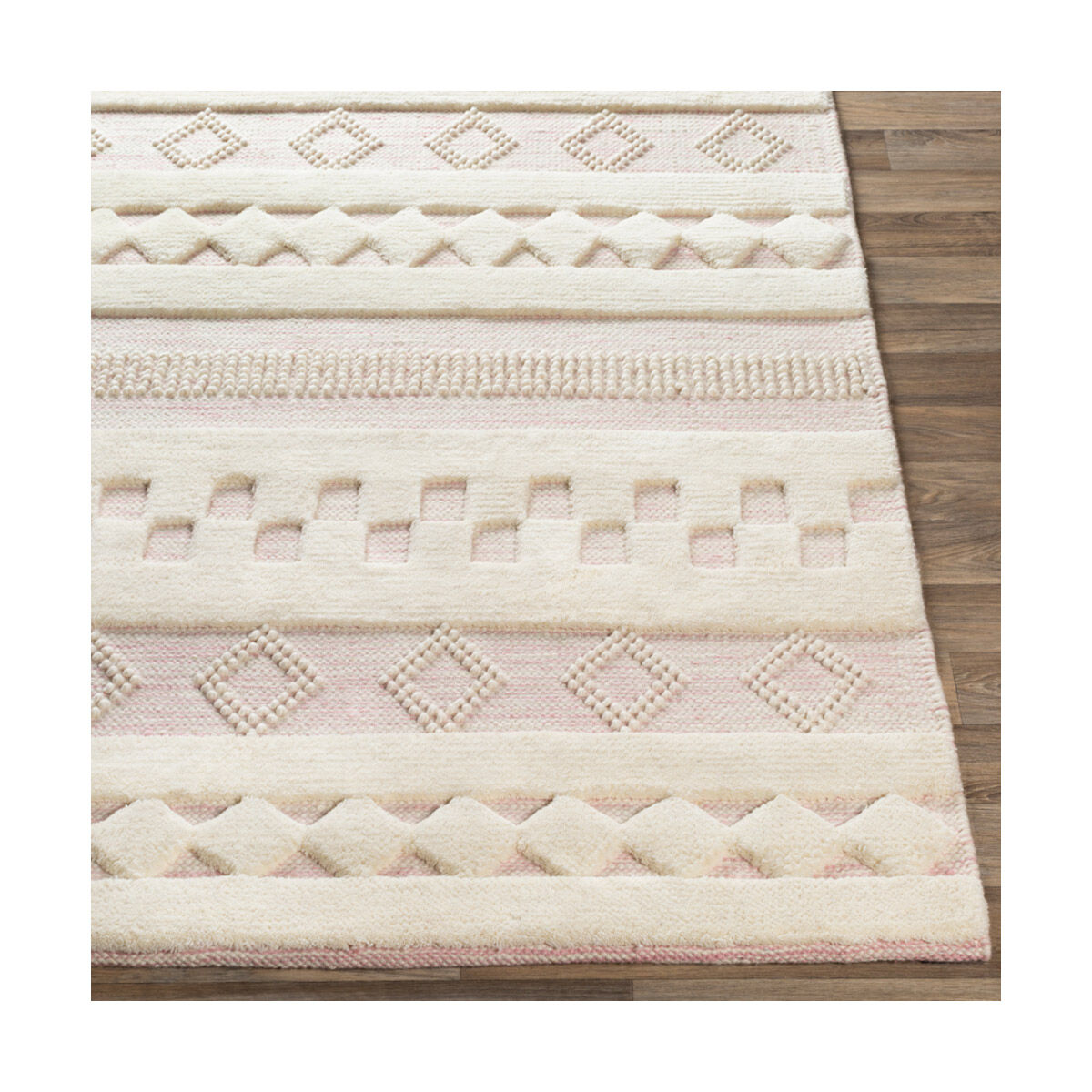Nairobi 120 X 96 inch Light Pink/Cream/Ivory Handmade Rug in 8 x 10