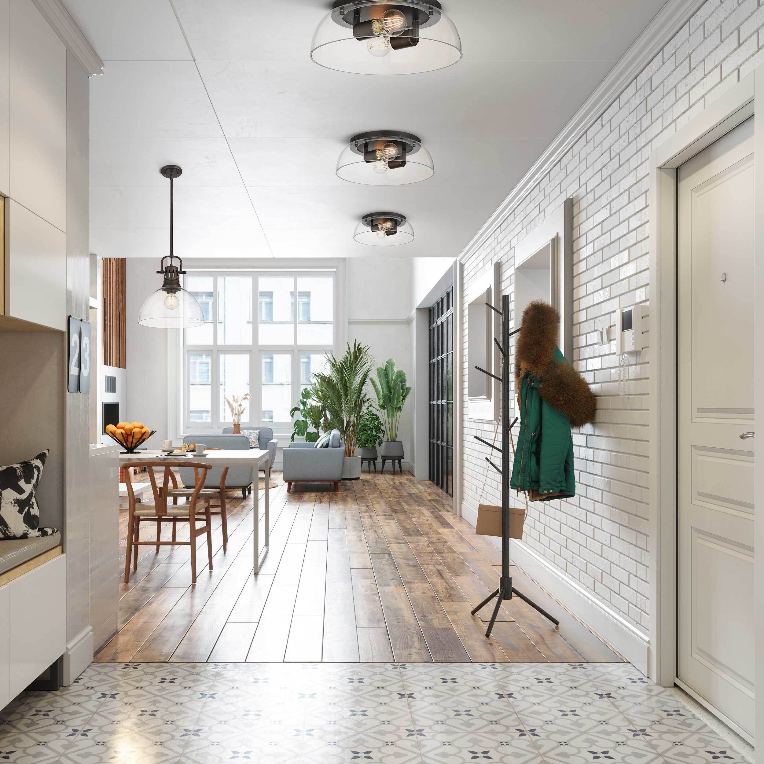 Yep Duncan 2 Light 14 inch Rubbed Bronze Flush Mount Ceiling Light in Clear Glass