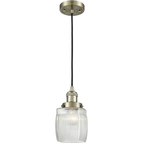 Franklin Restoration Colton LED 6 inch Antique Brass Mini Pendant Ceiling Light in Clear Halophane Glass, Franklin Restoration