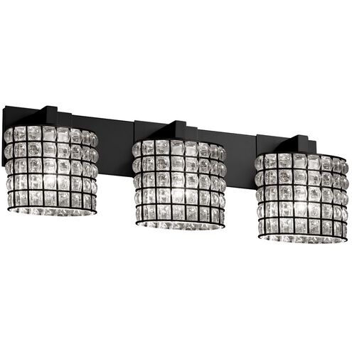 Wire Glass LED 27 inch Dark Bronze Bath Bar Wall Light in 2100 Lm LED, Grid with Clear Bubbles, Cylinder with Flat Rim, Modular