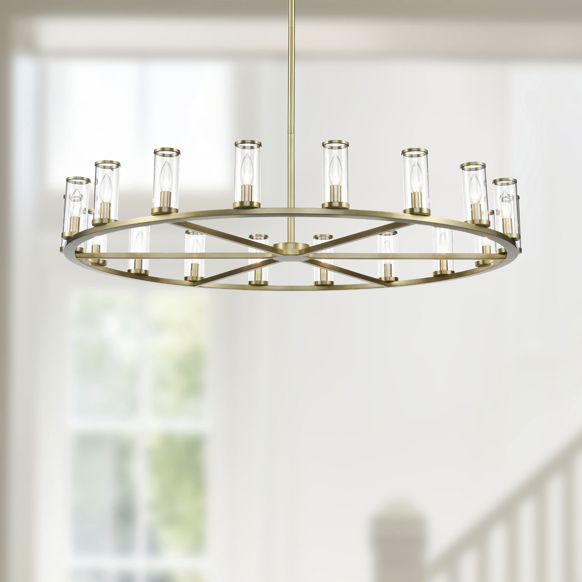 Revolve 18 Light 48.13 inch Clear Glass/Natural Brass Chandelier Ceiling Light
