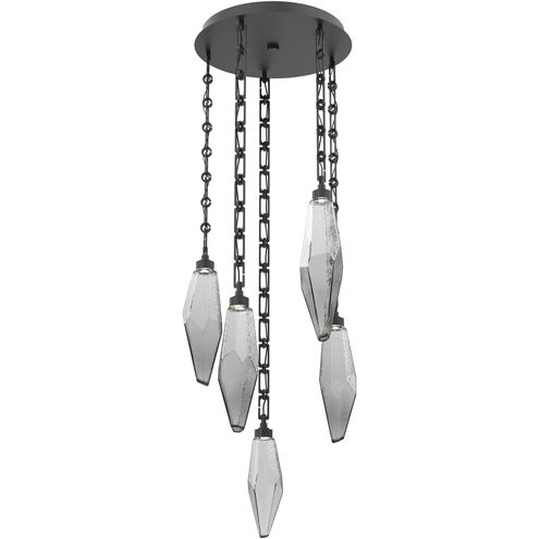 Rock Crystal LED 18.8 inch Matte Black Multi-Pendant Ceiling Light in 3000K LED, Smoke, Rectangular Chain