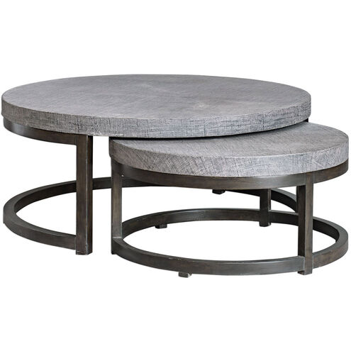 Aiyara 43 X 18 inch Mushroom Gray Burlap and Hand Rubbed Black Coffee Nesting Tables, Set of 2