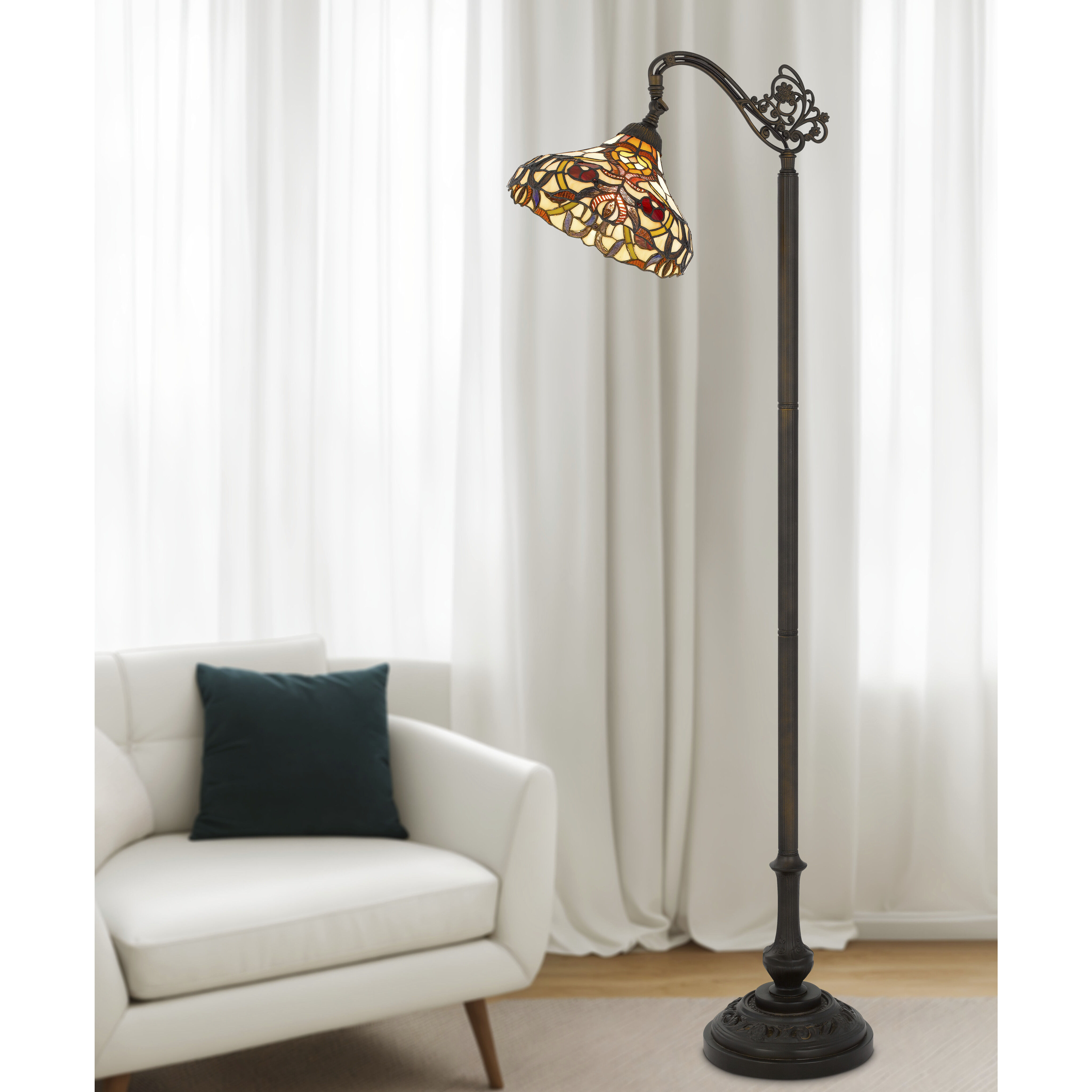 Bellscroft 61.5 inch 60 watt Matte Black and Tiffany Floor Lamp Portable Light