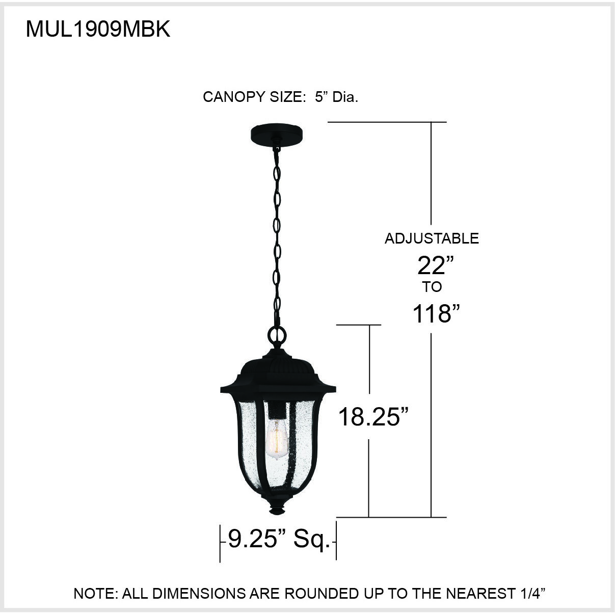 Mulberry 1 Light 9 inch Matte Black Outdoor Hanging Lantern