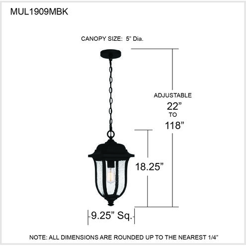 Mulberry 1 Light 9 inch Matte Black Outdoor Hanging Lantern