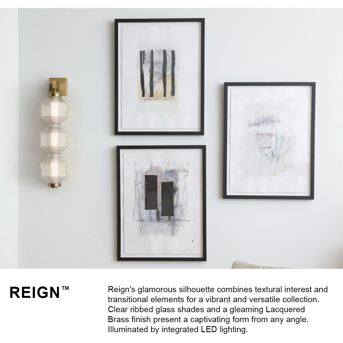 Reign LED 8 inch Lacquered Brass Pendant Ceiling Light, Sconce