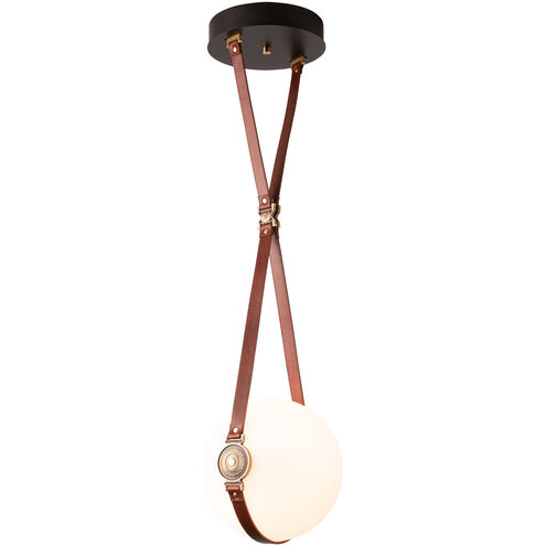 Derby LED 10.9 inch Black and Antique Brass Pendant Ceiling Light in Leather Chestnut/Hubbardton forge Branded Plate, Black/Antique Brass, Small