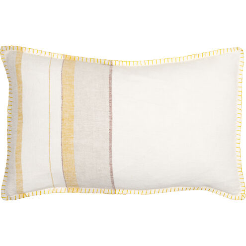 Linen Stripe Embellished 20 inch Cream Pillow Kit in 13 x 20, Lumbar
